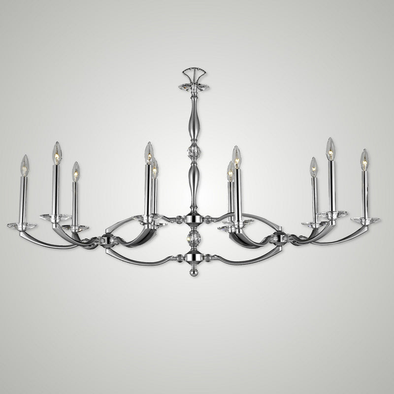 American Brass & Crystal IL5347-37G-38G-ST Ten Light Linear Chandelier, Pewter with Polished Nickel
