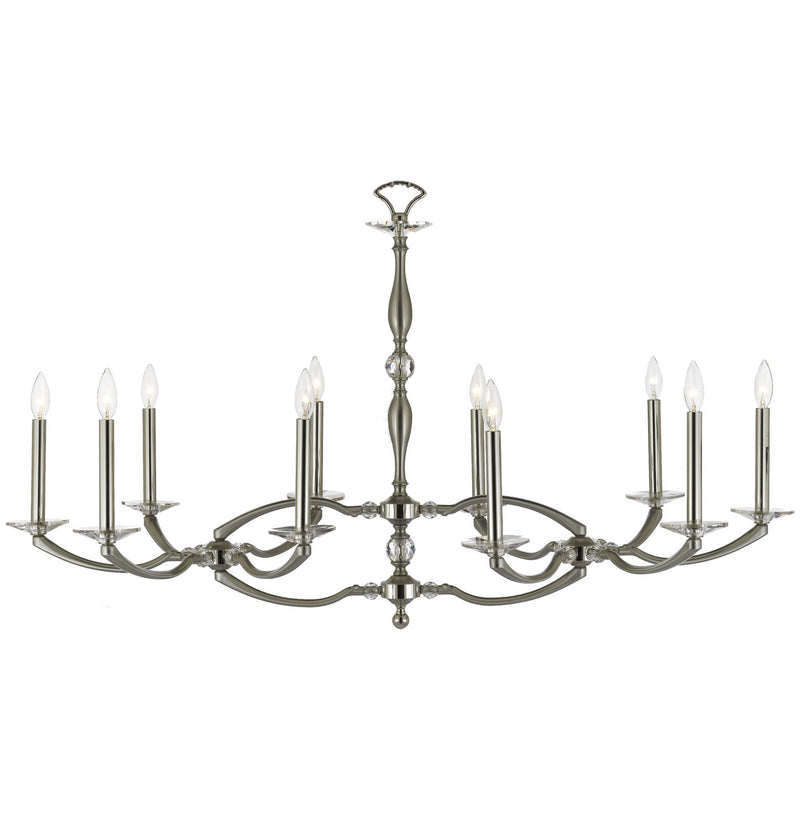 American Brass & Crystal IL5347-37G-38G-ST Ten Light Linear Chandelier, Pewter with Polished Nickel