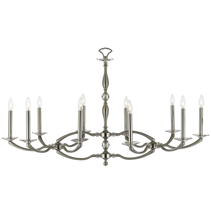 American Brass & Crystal IL5347-37G-38G-ST Ten Light Linear Chandelier, Pewter with Polished Nickel