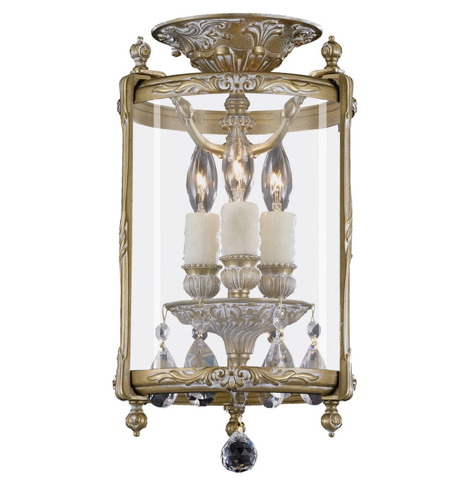 American Brass & Crystal LTFM2208-O-04G-PI Three Light Semi-Flush Mount, Antique White Glossy
