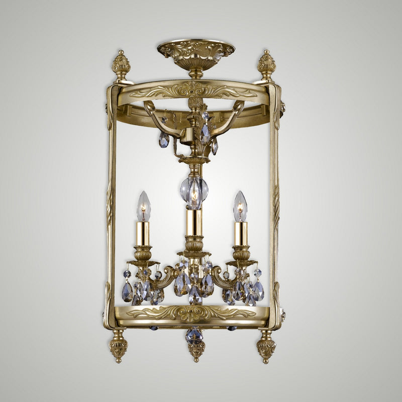 American Brass & Crystal LTFM2213-OLN-16G-PI Three Light Semi-Flush Mount, True Brass