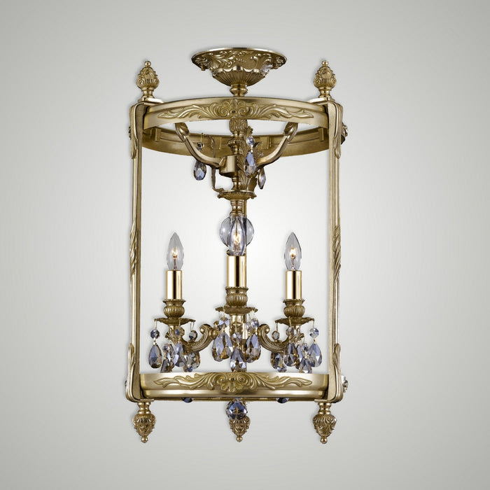 American Brass & Crystal LTFM2213-OLN-16G-PI Three Light Semi-Flush Mount, True Brass
