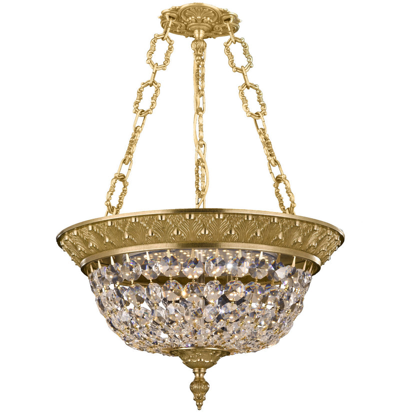 American Brass & Crystal PD8215-P-16G Three Light Pendant, True Brass