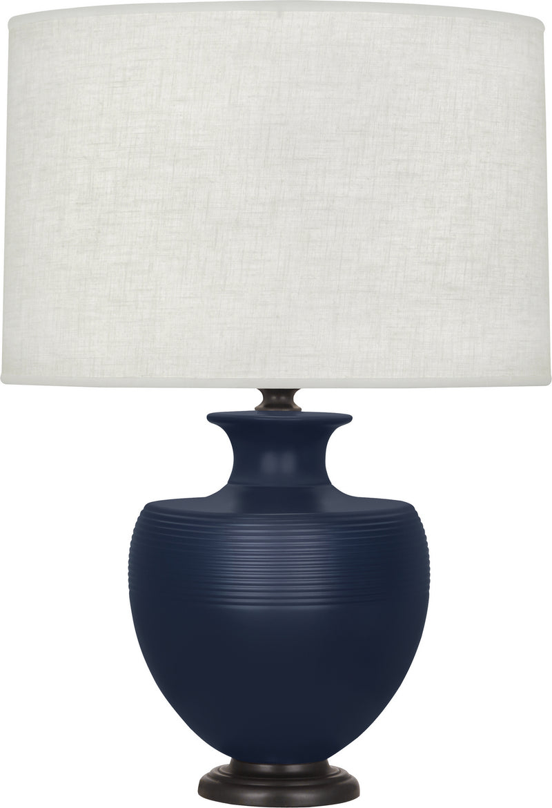 Robert Abbey MMB22 One Light Table Lamp, Matte Midnight Blue Glazed Ceramic/Deep Patina Bronze