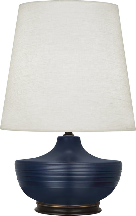 Robert Abbey MMB25 One Light Table Lamp, Matte Midnight Blue Glazed Ceramic/Deep Patina Bronze