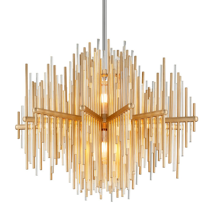 Corbett Lighting 238-42-GL/SS Two Light Chandelier, Gold Leaf W Polished Stainless