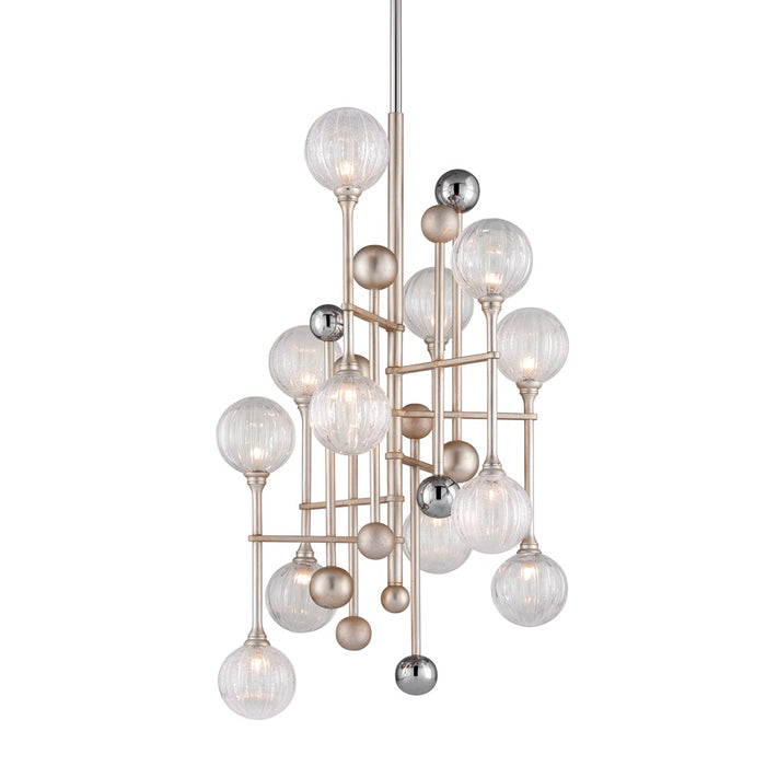 Corbett Lighting 241-012-SL/PC 12 Light Chandelier, Silver Leaf W Polished Chrome