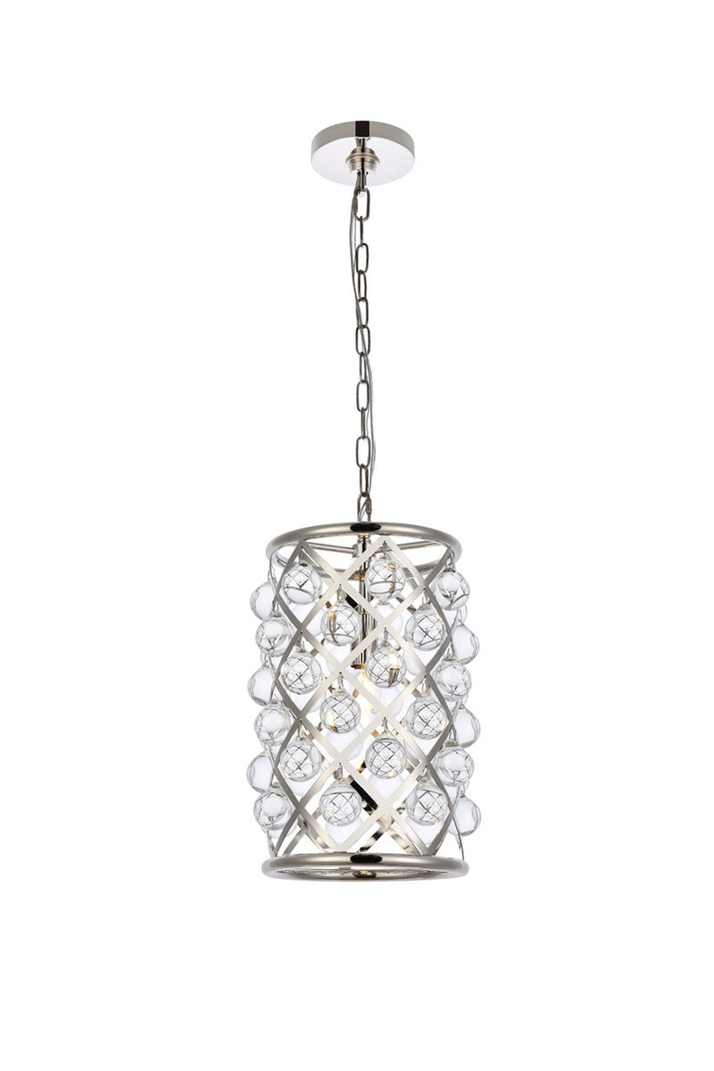 Elegant Lighting 1204D8PN/RC One Light Pendant, Polished Nickel