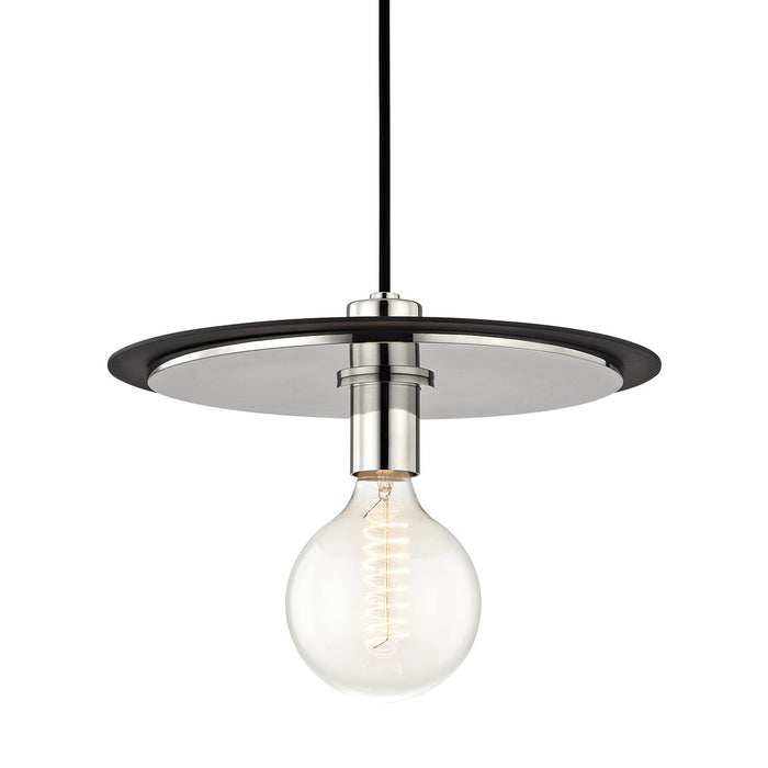 Mitzi H137701L-PN/BK One Light Pendant, Polished Nickel/Black