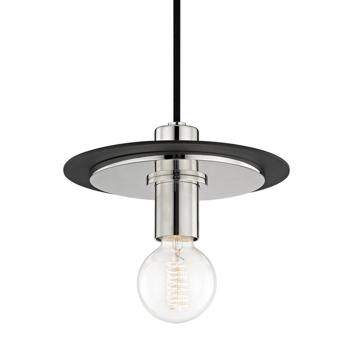 Mitzi H137701S-PN/BK One Light Pendant, Polished Nickel/Black