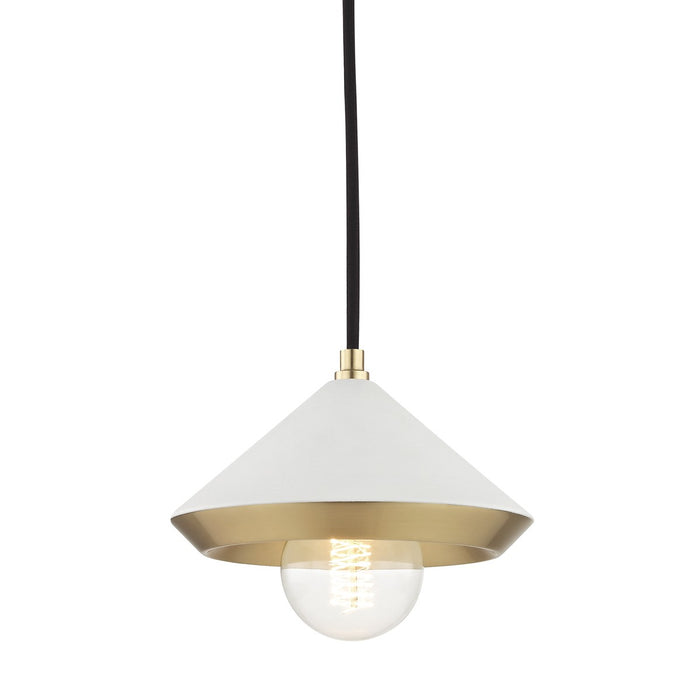 Mitzi H139701S-AGB/WH One Light Pendant, Aged Brass/Soft Off White