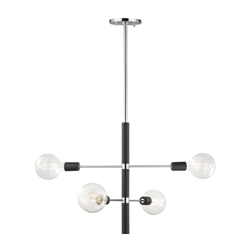 Mitzi H178804-PN/BK Four Light Chandelier, Polished Nickel/Black