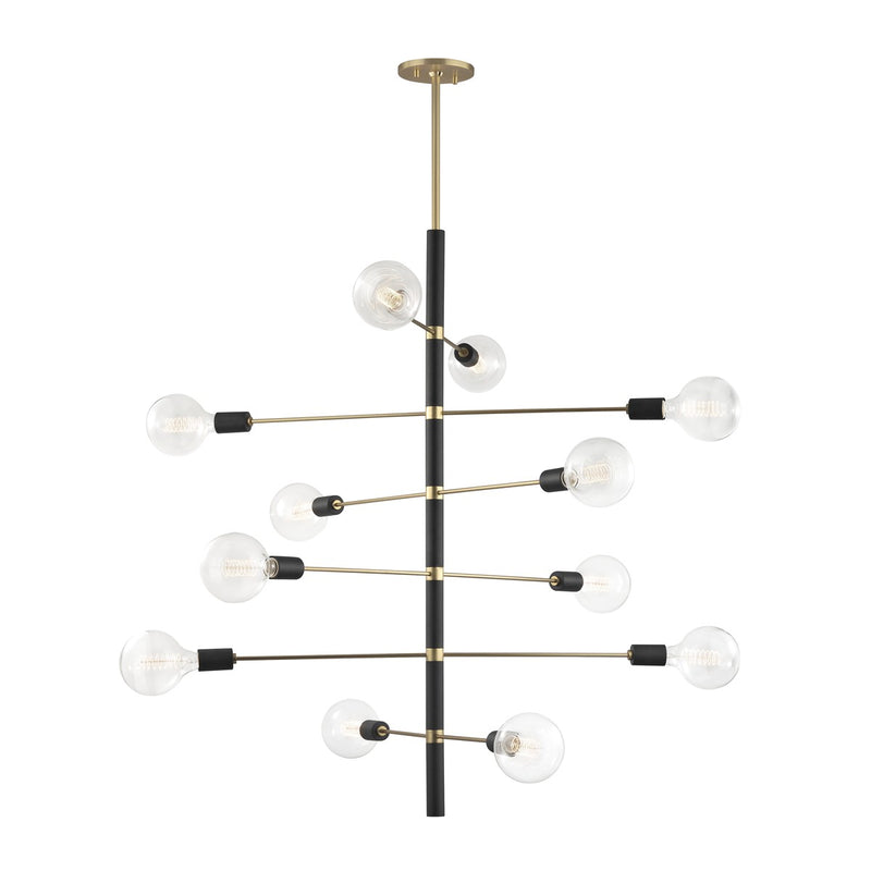 Mitzi H178812-AGB/BK 12 Light Chandelier, Aged Brass/Black