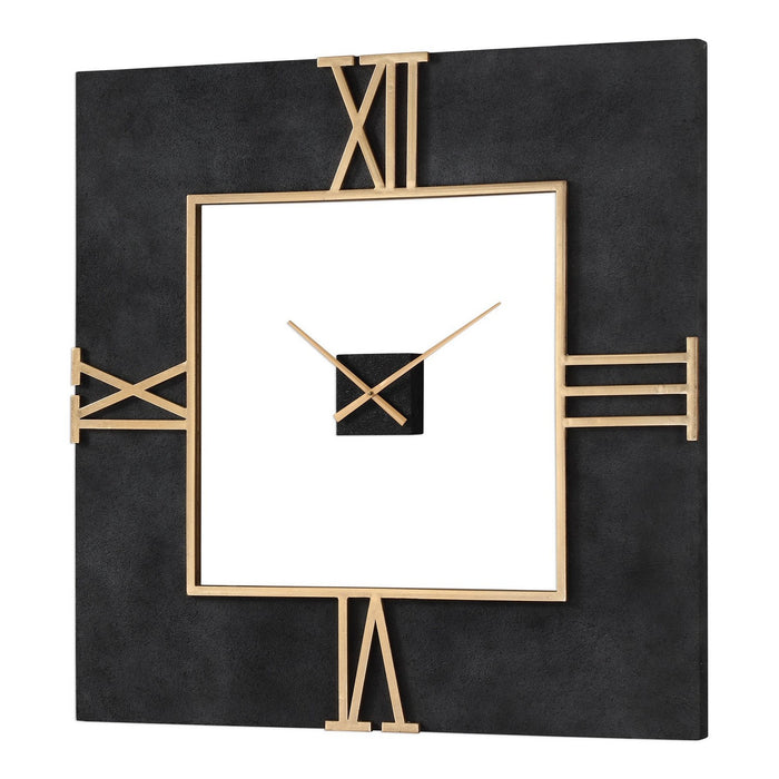 Uttermost 06448 Wall Clock, Textured Black Concrete w/Antiqued Gold Leaf