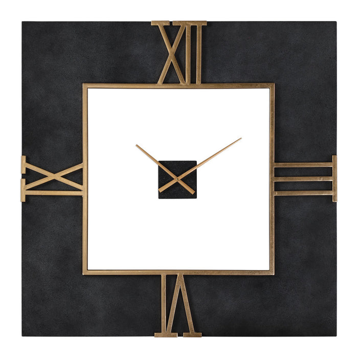 Uttermost 06448 Wall Clock, Textured Black Concrete w/Antiqued Gold Leaf
