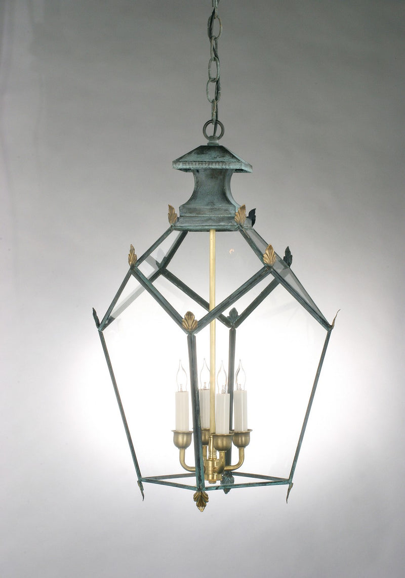 Genie House 88723VGC Four Light Pendant, Verdi Green