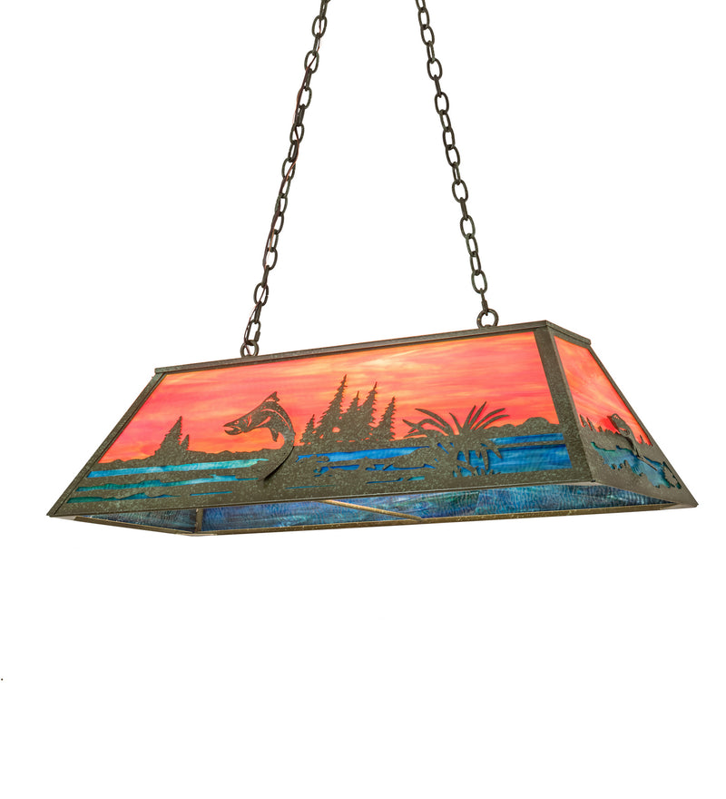 Meyda Tiffany 192743 Six Light Oblong Pendant, Weathered Brass