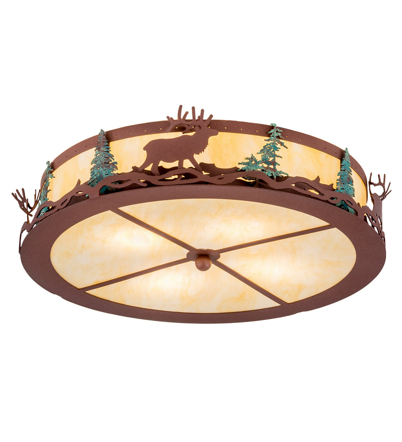 Meyda Tiffany 193545 Six Light Flushmount, Rust W/Green Trees