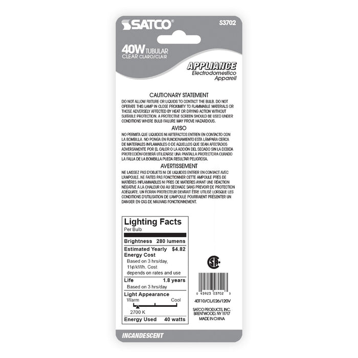 Satco S3702 Light Bulb, Clear