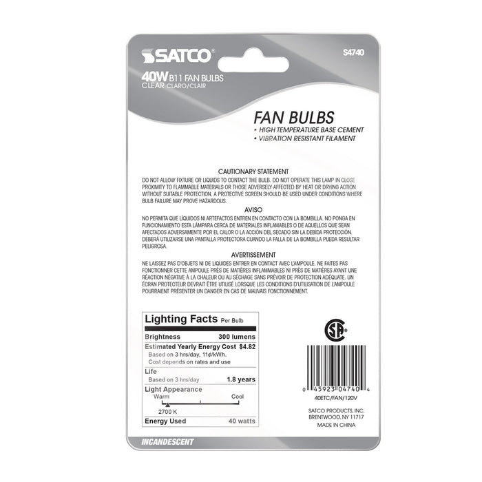 Satco S4740 Light Bulb, Clear