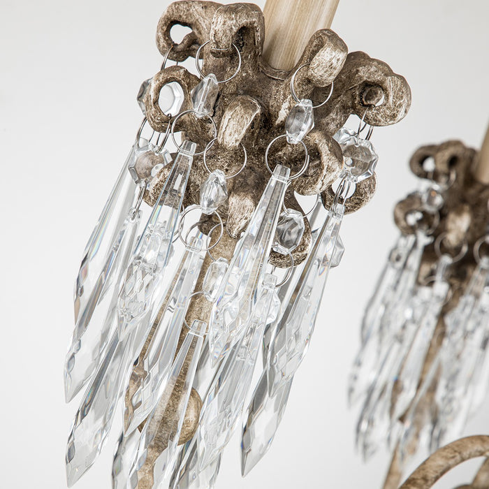 Lucas + McKearn CH1060-3 Three Light Mini Chandelier, Hand-Painted Beige Patina W/Cut-Glass Crystals