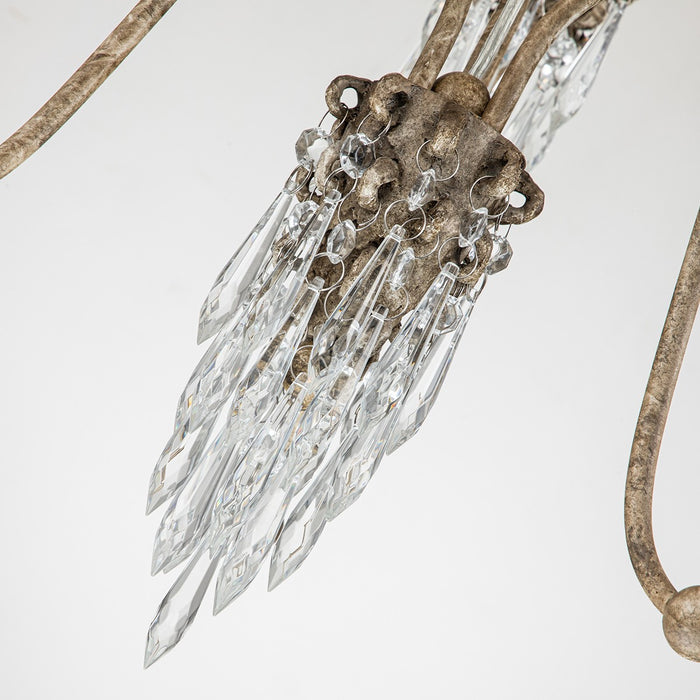 Lucas + McKearn CH1060-3 Three Light Mini Chandelier, Hand-Painted Beige Patina W/Cut-Glass Crystals