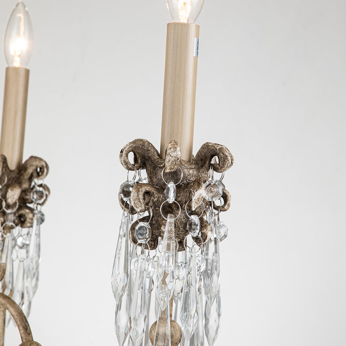 Lucas + McKearn CH1060-3 Three Light Mini Chandelier, Hand-Painted Beige Patina W/Cut-Glass Crystals