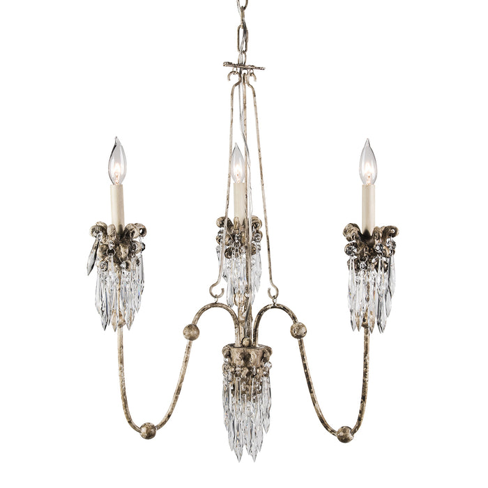 Lucas + McKearn CH1060-3 Three Light Mini Chandelier, Hand-Painted Beige Patina W/Cut-Glass Crystals