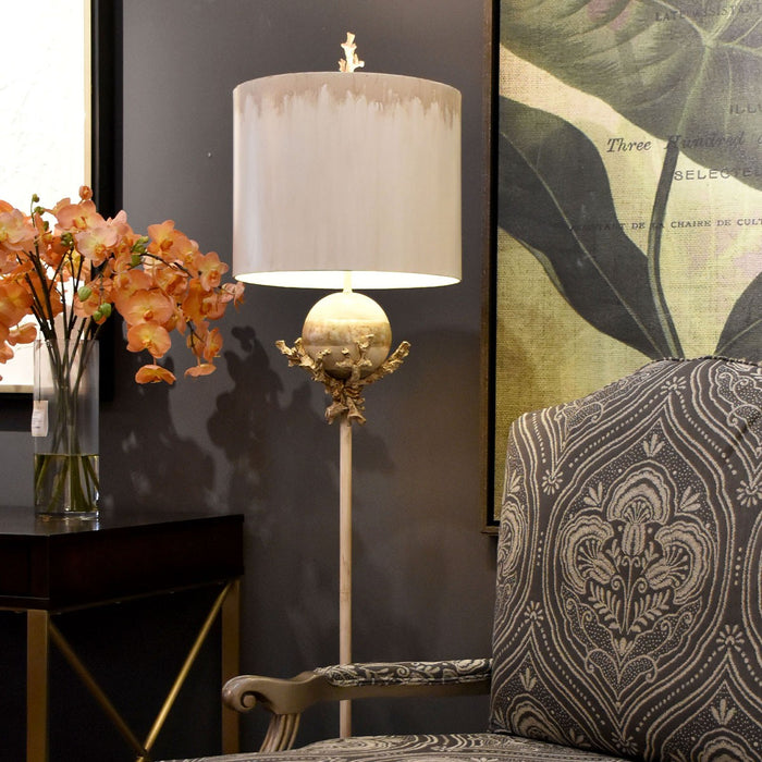Lucas + McKearn FL1183 Two Light Floor Lamp, Putty/Stem W/Silver Leaf Orb