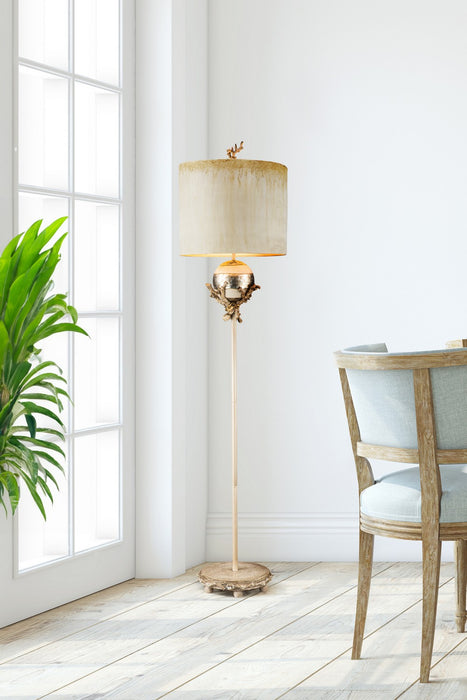 Lucas + McKearn FL1183 Two Light Floor Lamp, Putty/Stem W/Silver Leaf Orb