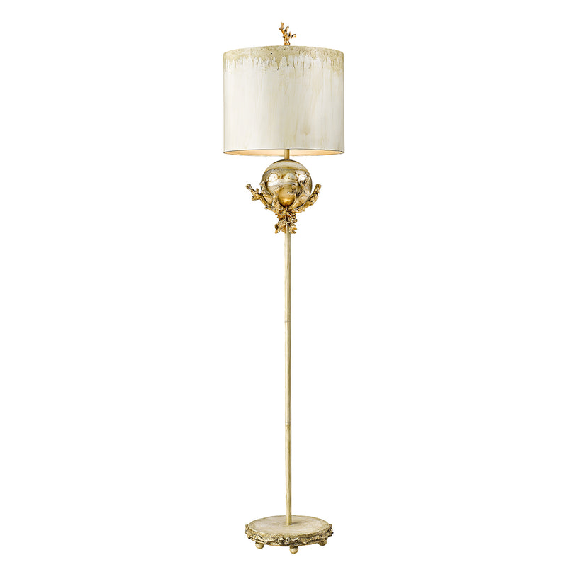 Lucas + McKearn FL1183 Two Light Floor Lamp, Putty/Stem W/Silver Leaf Orb