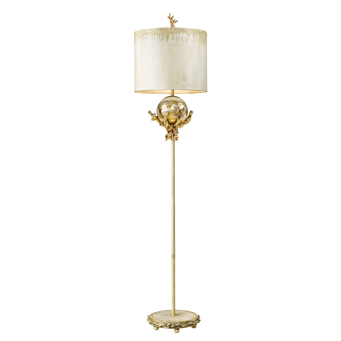 Lucas + McKearn FL1183 Two Light Floor Lamp, Putty/Stem W/Silver Leaf Orb