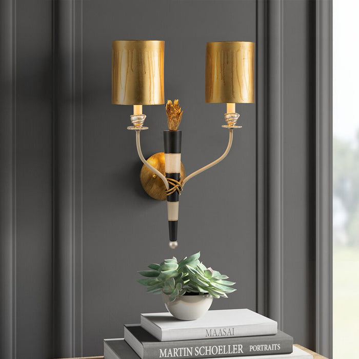 Lucas + McKearn SC1027-2 Two Light Wall Sconce, Black/Cream W/Gold Leaf