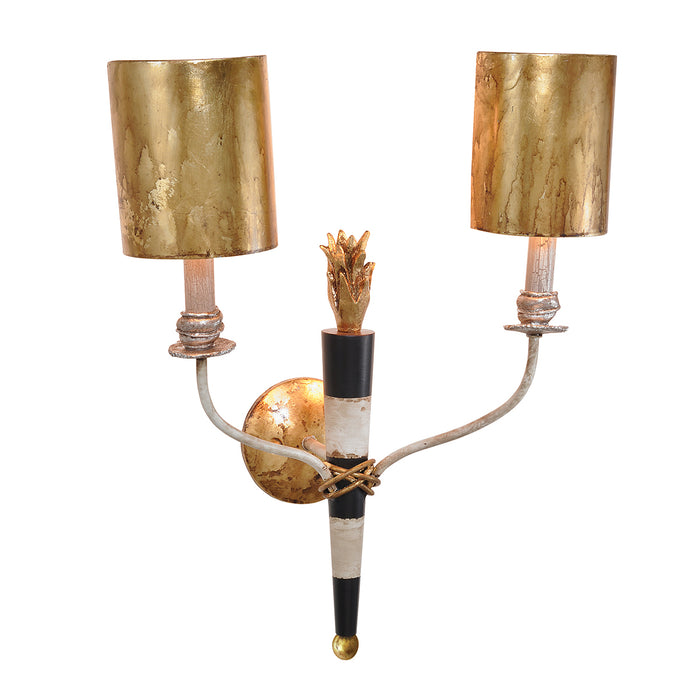 Lucas + McKearn SC1027-2 Two Light Wall Sconce, Black/Cream W/Gold Leaf