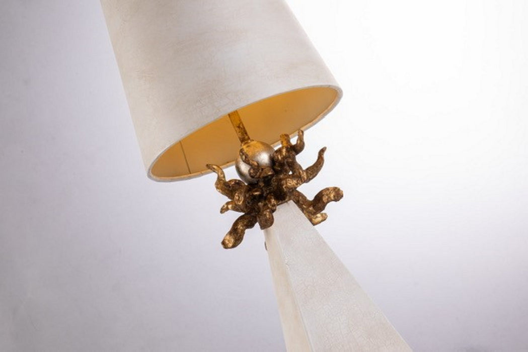 Lucas + McKearn TA1001 One Light Table Lamp, Tapered Cream Patina Body W/Gold Leaf