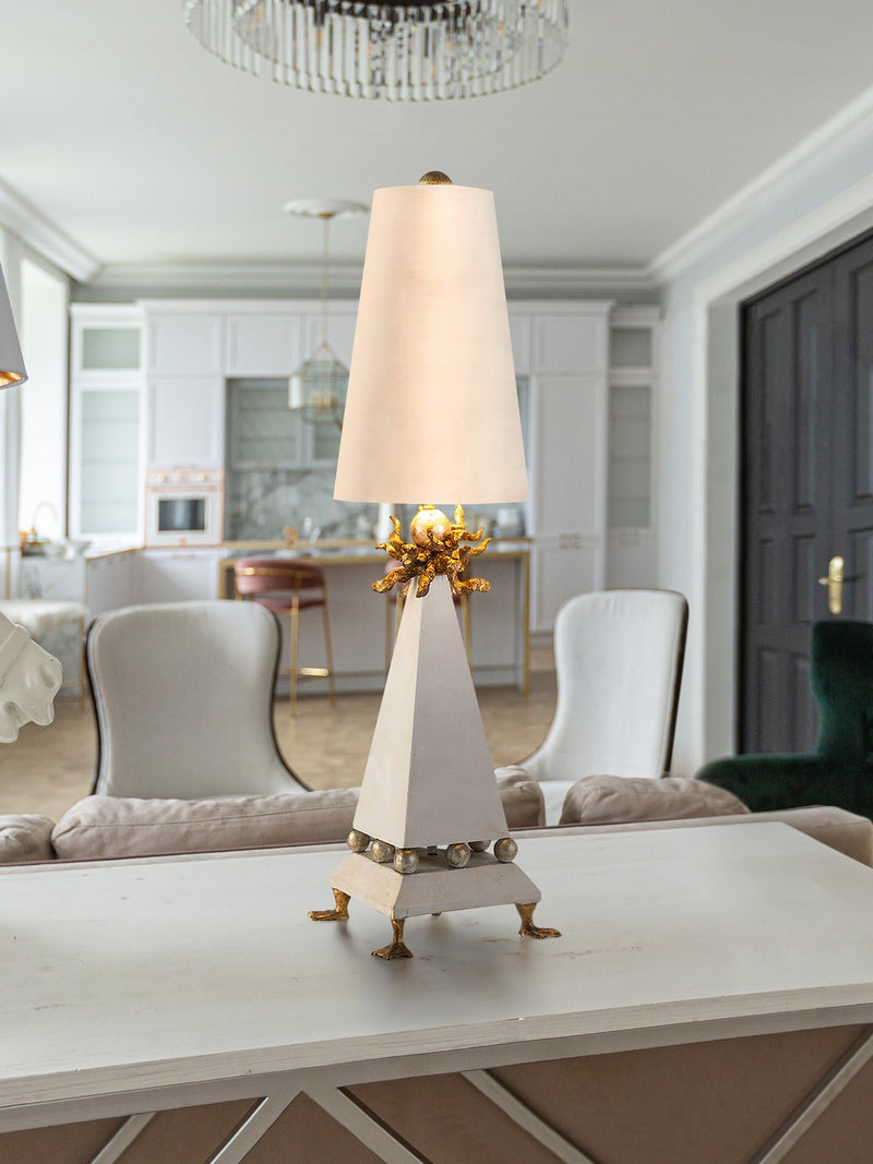 Lucas + McKearn TA1001 One Light Table Lamp, Tapered Cream Patina Body W/Gold Leaf