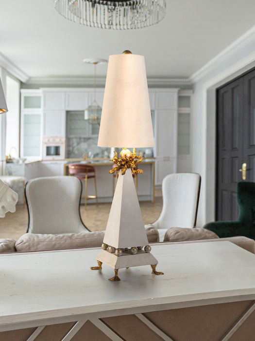 Lucas + McKearn TA1001 One Light Table Lamp, Tapered Cream Patina Body W/Gold Leaf