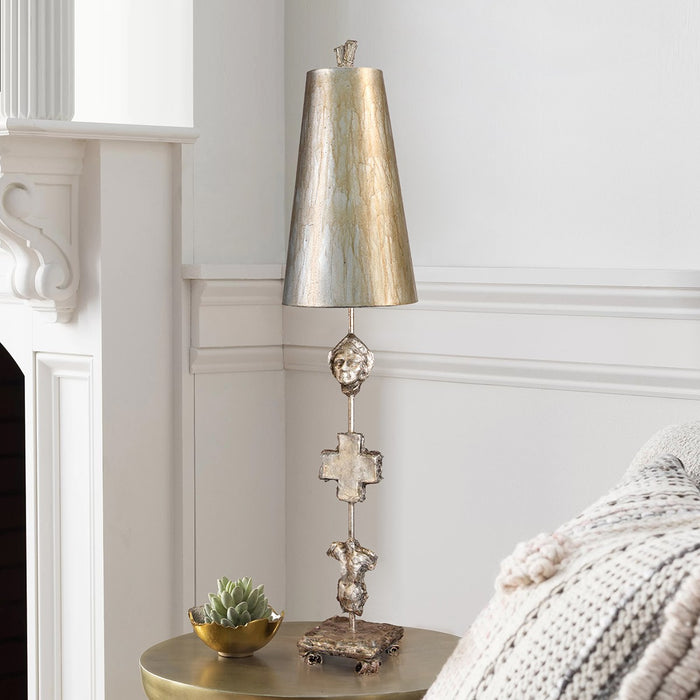 Lucas + McKearn TA1014 One Light Buffet Lamp, Silver Leaf/Umber Glaze