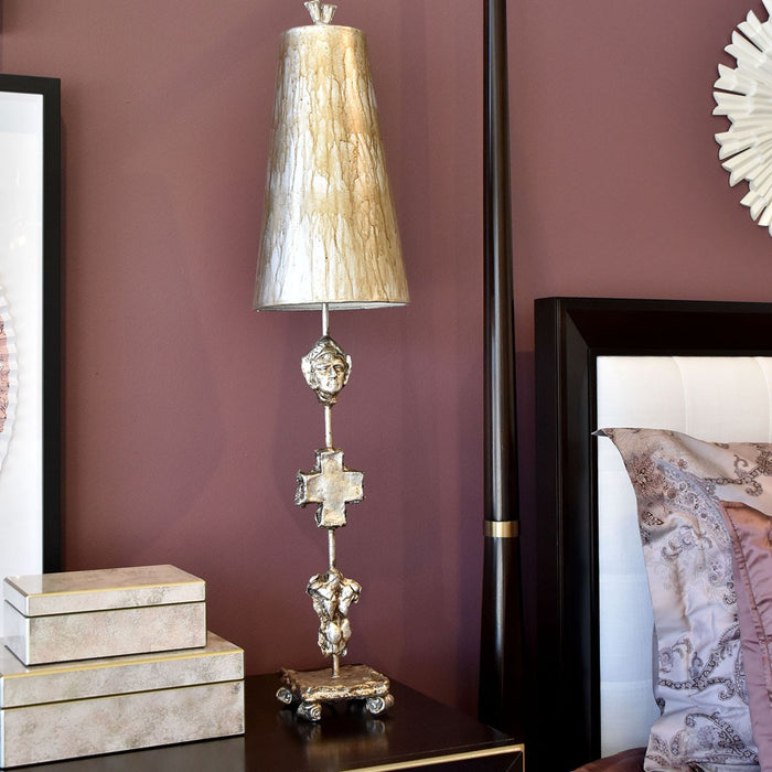 Lucas + McKearn TA1014 One Light Buffet Lamp, Silver Leaf/Umber Glaze