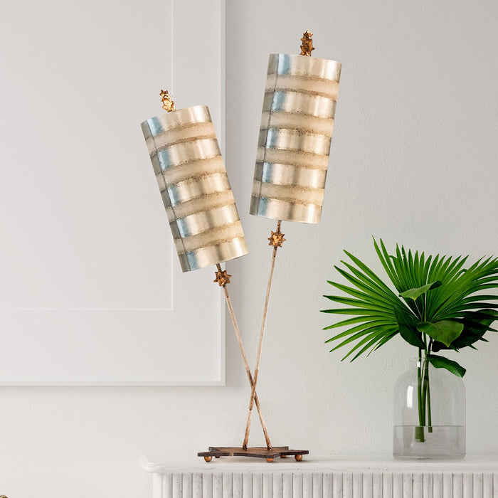 Lucas + McKearn TA1029 Two Light Table Lamp, Silver Stripes