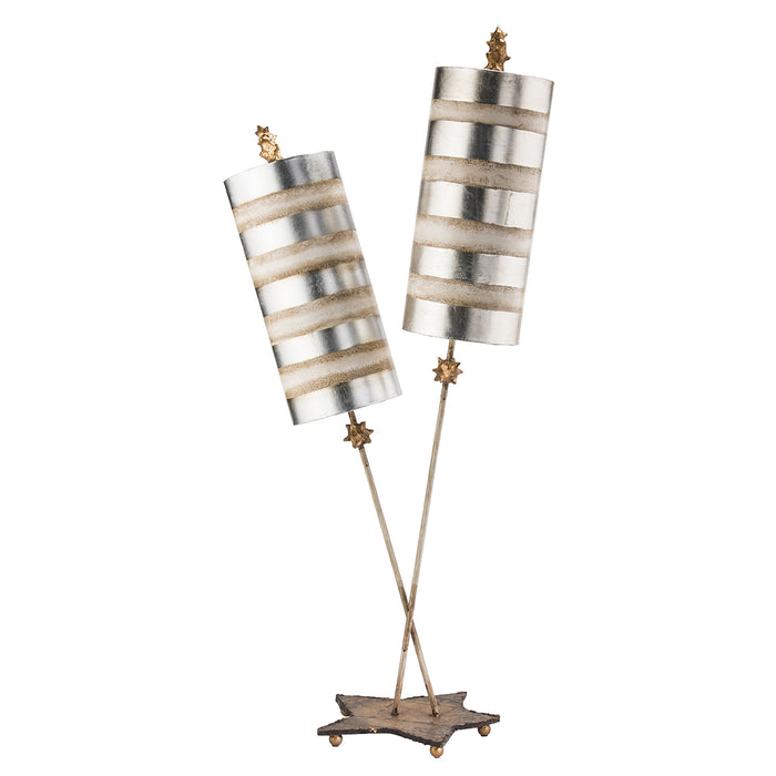 Lucas + McKearn TA1029 Two Light Table Lamp, Silver Stripes