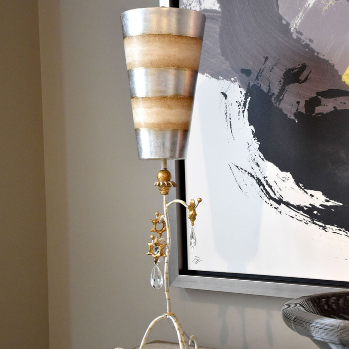 Lucas + McKearn TA1039 One Light Table Lamp, Cream/Silver Parchment Tapered Shade