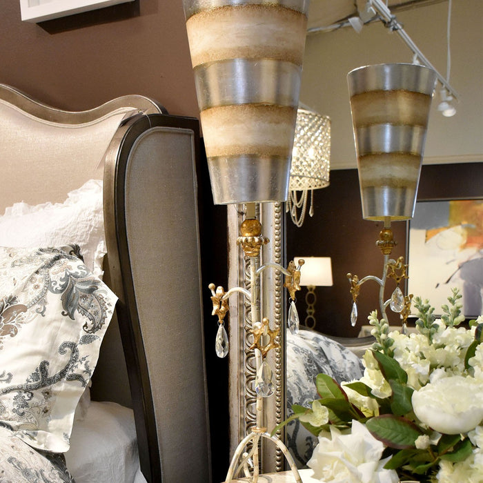 Lucas + McKearn TA1039 One Light Table Lamp, Cream/Silver Parchment Tapered Shade