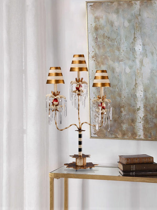 Lucas + McKearn TA1057-3 Three Light Striped Lighting Fixture, Black, Cream/Gold Stripes