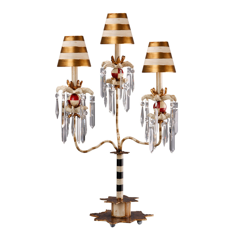 Lucas + McKearn TA1057-3 Three Light Striped Lighting Fixture, Black, Cream/Gold Stripes