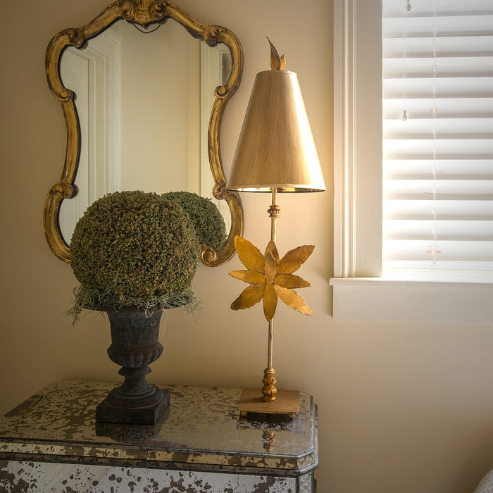 Lucas + McKearn TA1181 One Light Buffet Lamp, Gold Leaf/Base W/Blossom