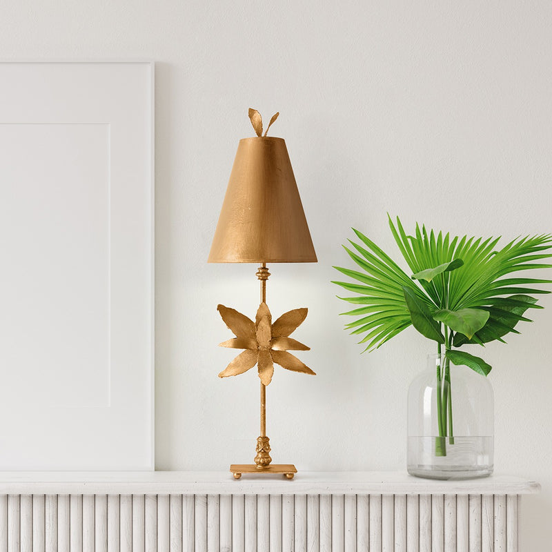 Lucas + McKearn TA1181 One Light Buffet Lamp, Gold Leaf/Base W/Blossom