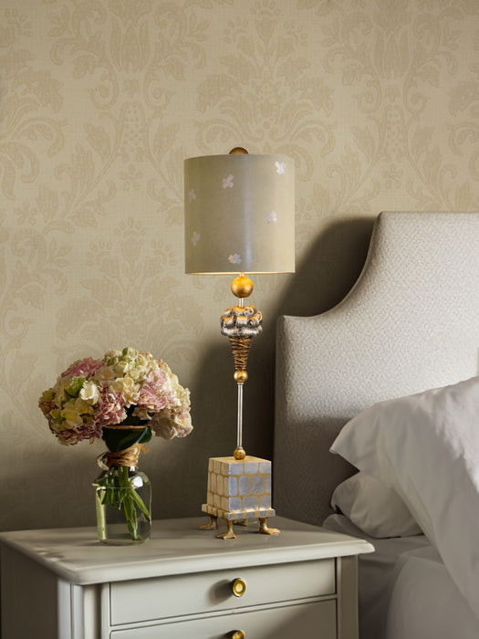 Lucas + McKearn TA1258 One Light Table Lamp, Gold/Silver Leaf/Base W/Pompadour Inspired