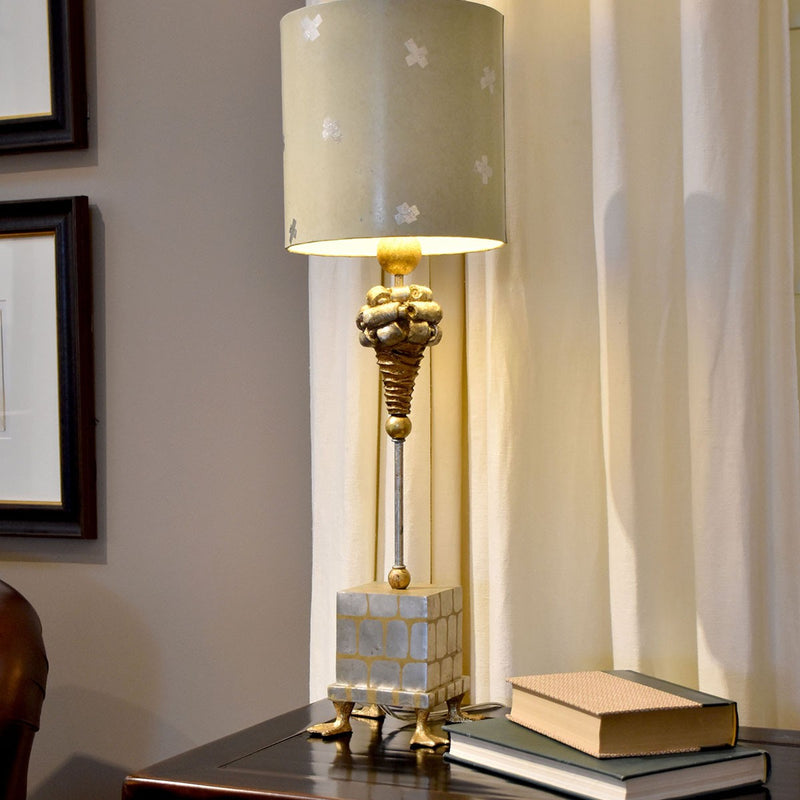 Lucas + McKearn TA1258 One Light Table Lamp, Gold/Silver Leaf/Base W/Pompadour Inspired