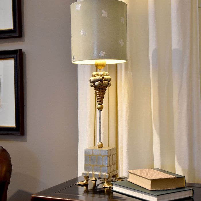 Lucas + McKearn TA1258 One Light Table Lamp, Gold/Silver Leaf/Base W/Pompadour Inspired